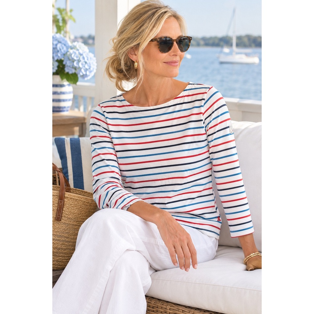 Joules Breton Stripe Nautical Top Coastal Grandma Long Sleeve Boat Neck US 2